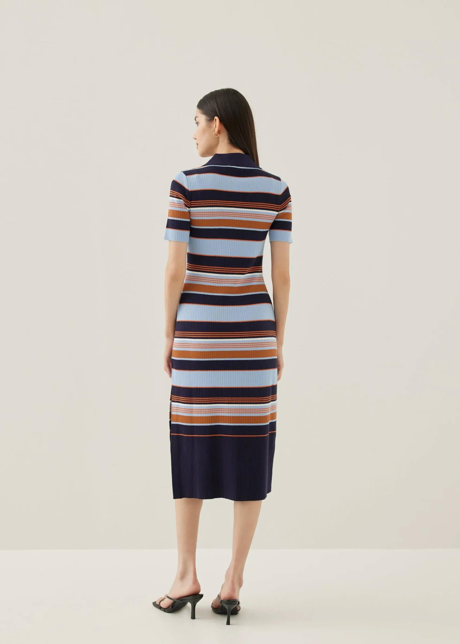 Deluna Striped Collared Column Midi Dress