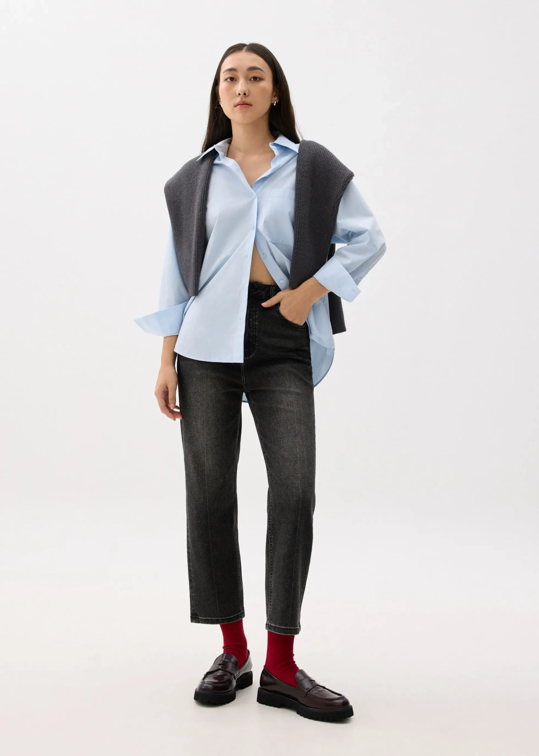 Denim Ankle Length Straight Leg Jeans