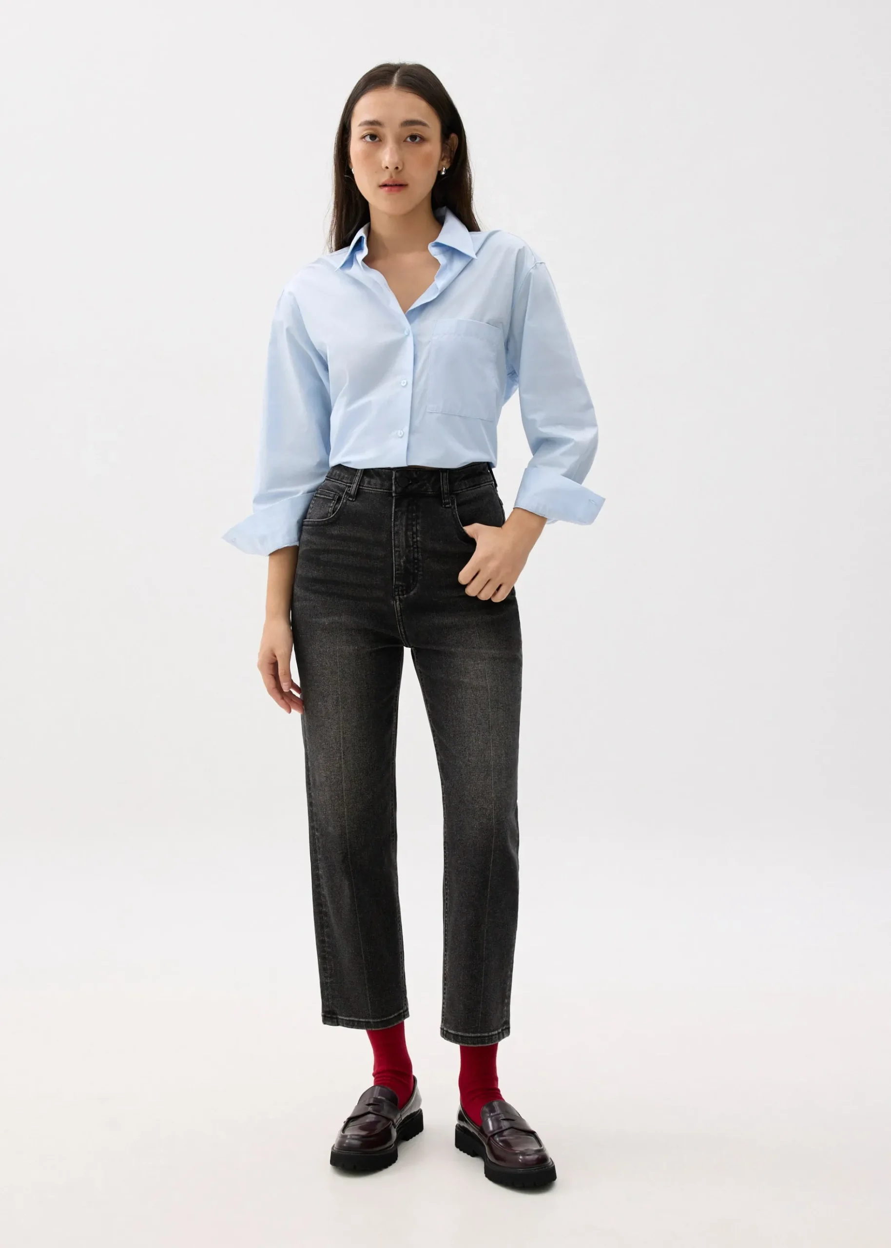 Denim Ankle Length Straight Leg Jeans