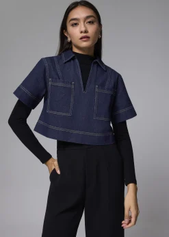 Denim Boxy V-neck Crop Top