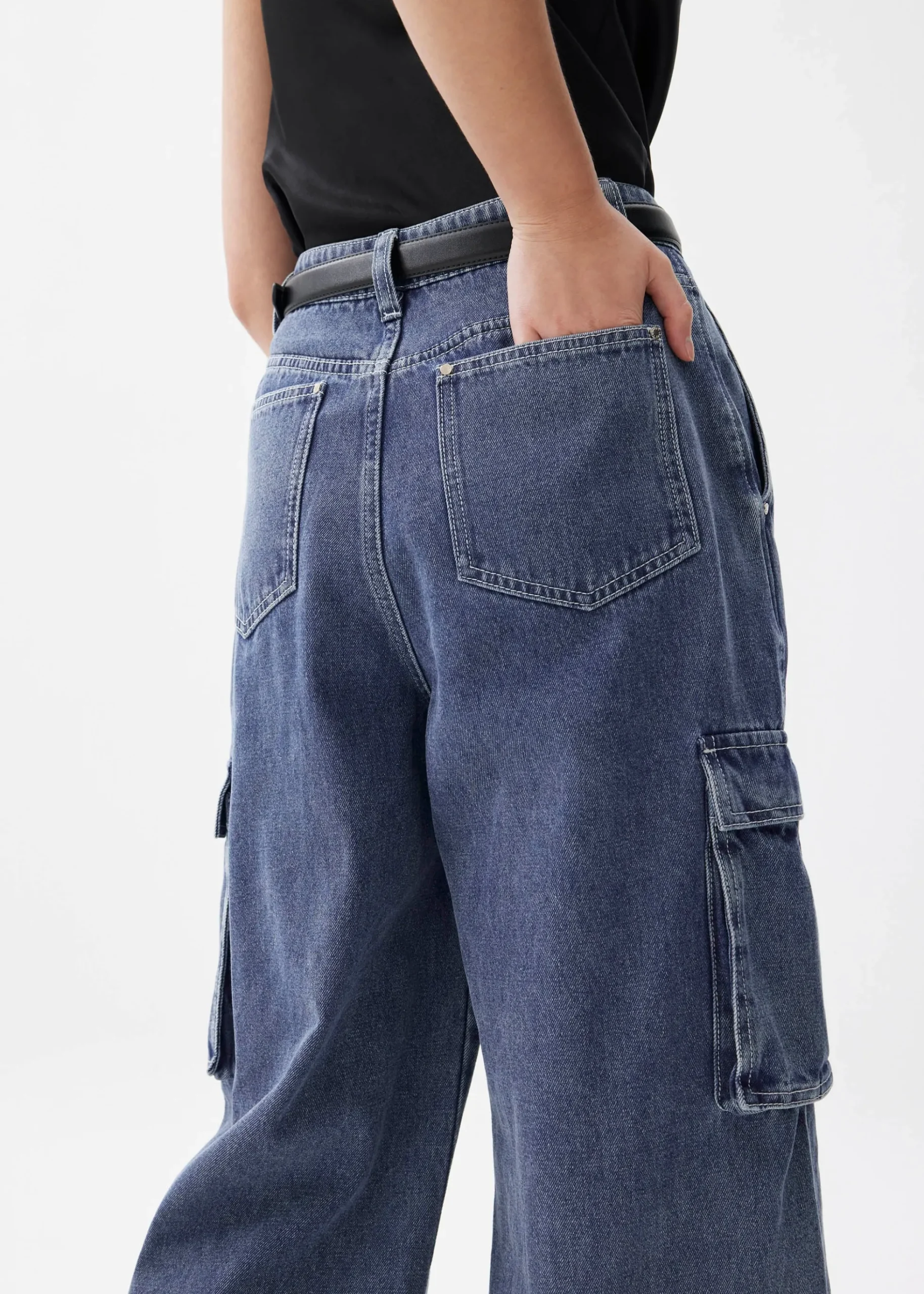 Denim Cargo Straight Leg Jeans