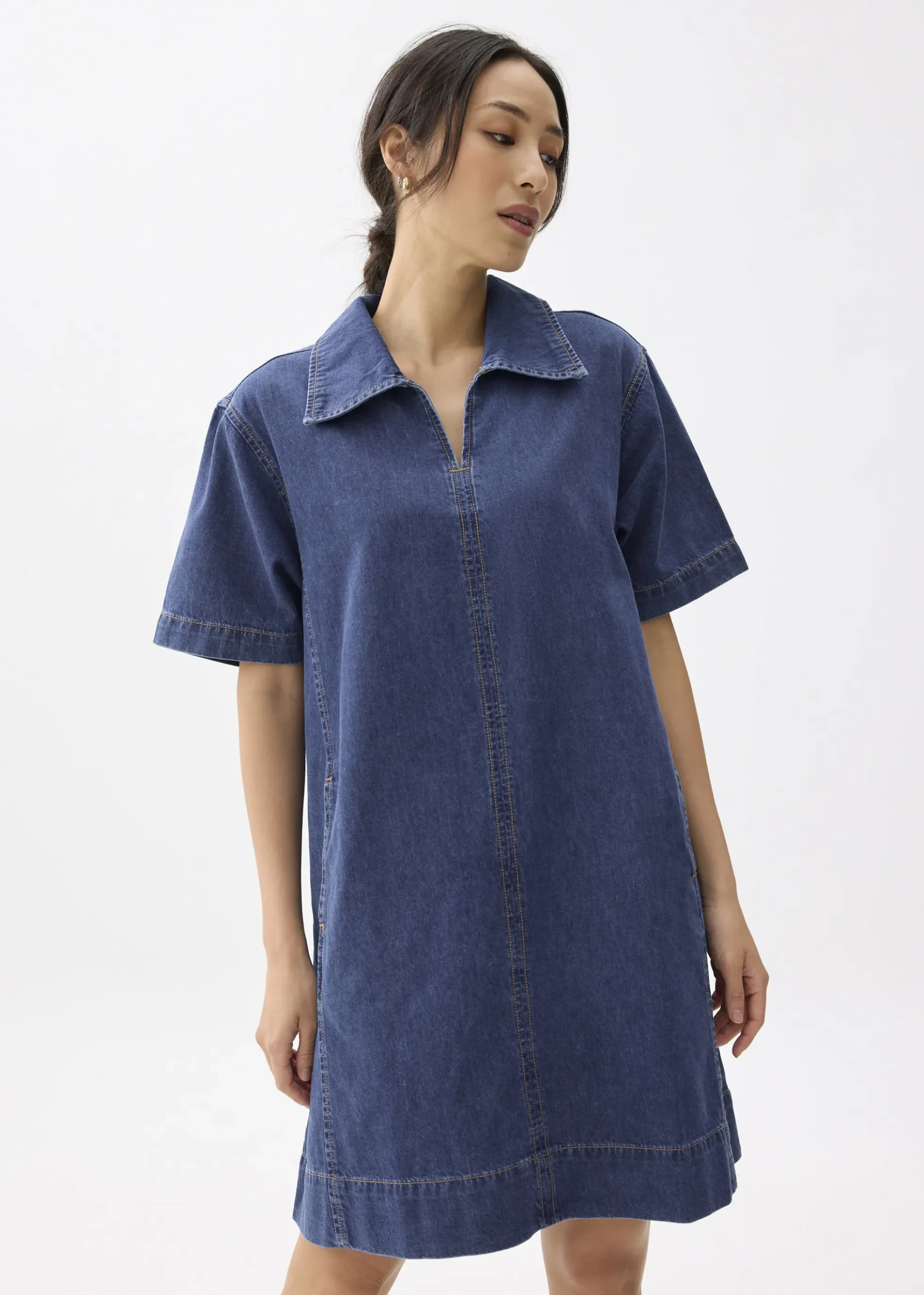 Denim Collared Trapeze Dress