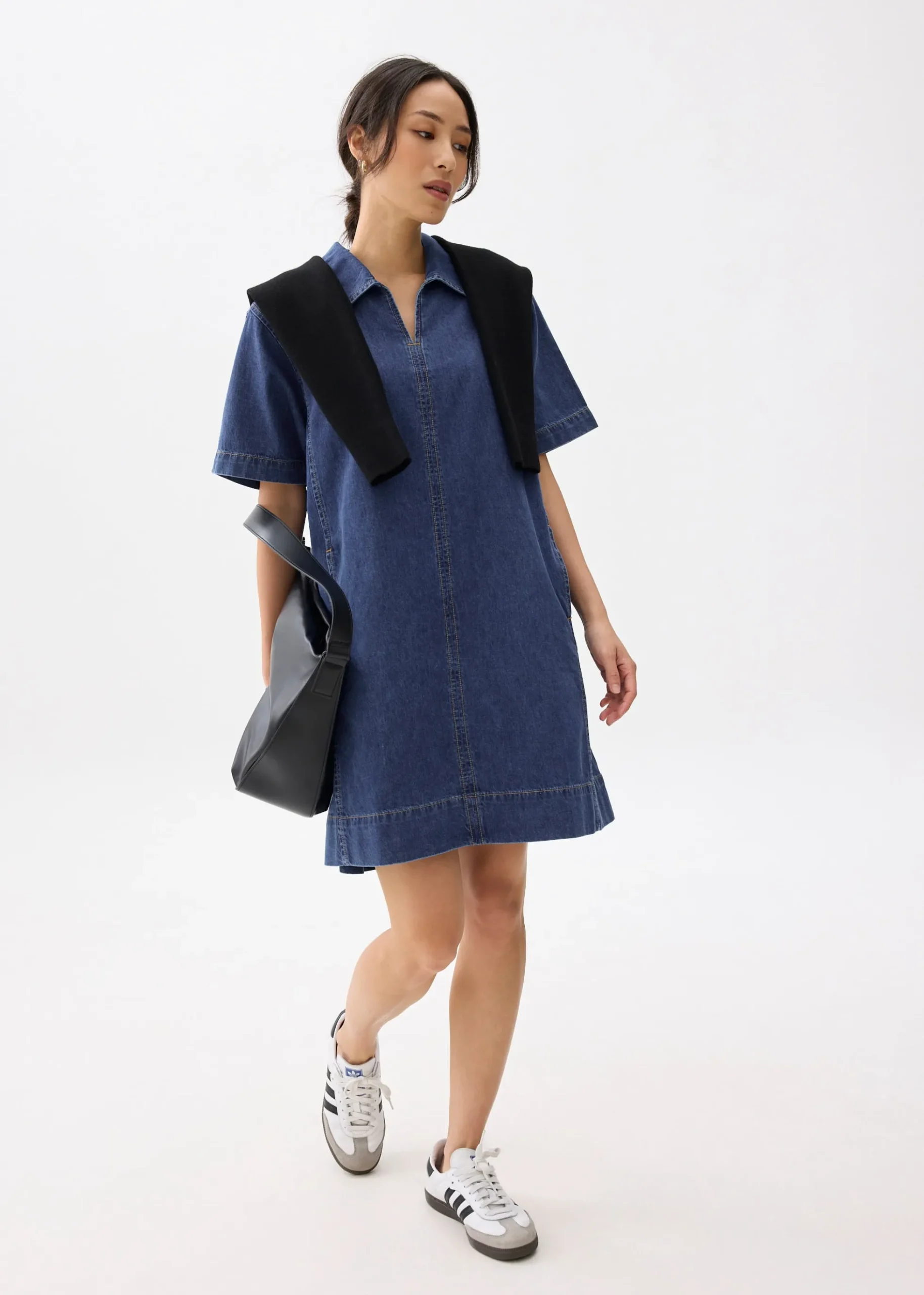 Denim Collared Trapeze Dress