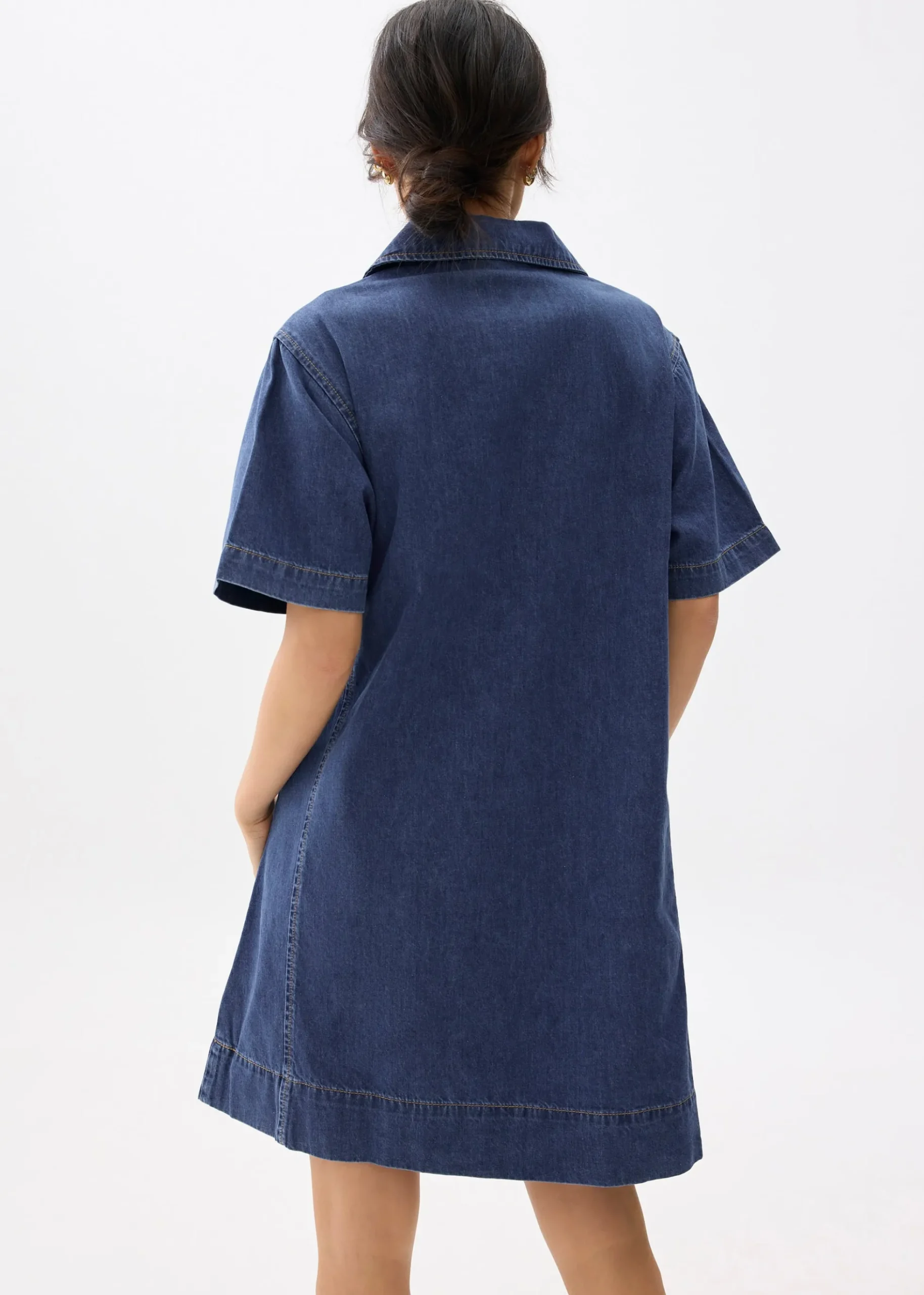 Denim Collared Trapeze Dress
