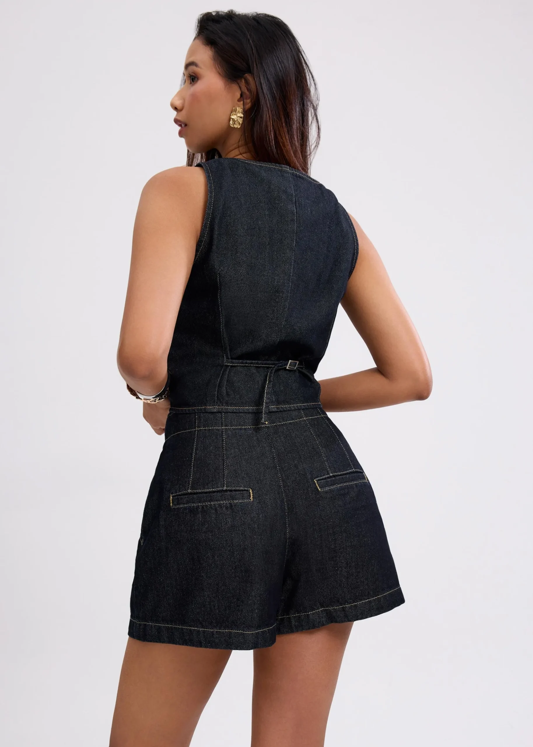 Denim Contrast Stitch A-line Shorts
