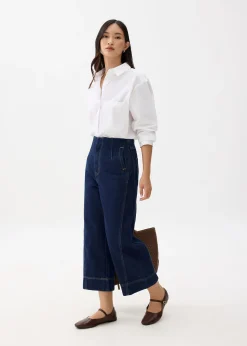 Denim Cropped Wide Leg Culottes