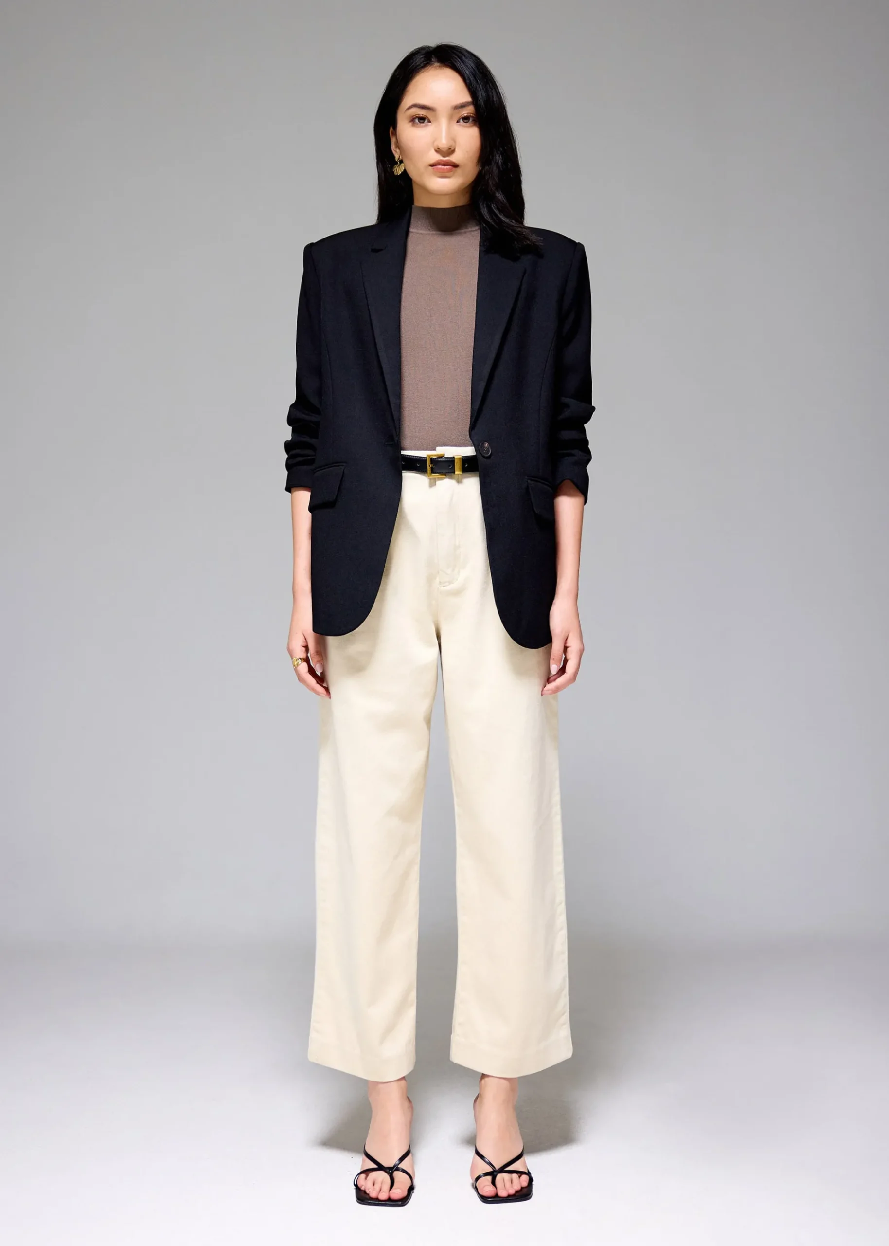 Denim Elastic Pleated Straight Leg Jeans