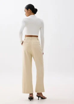 Denim Elastic Pleated Straight Leg Jeans