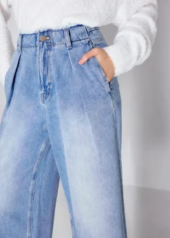 Denim Frayed Hem Mid Waist Wide Leg Jeans