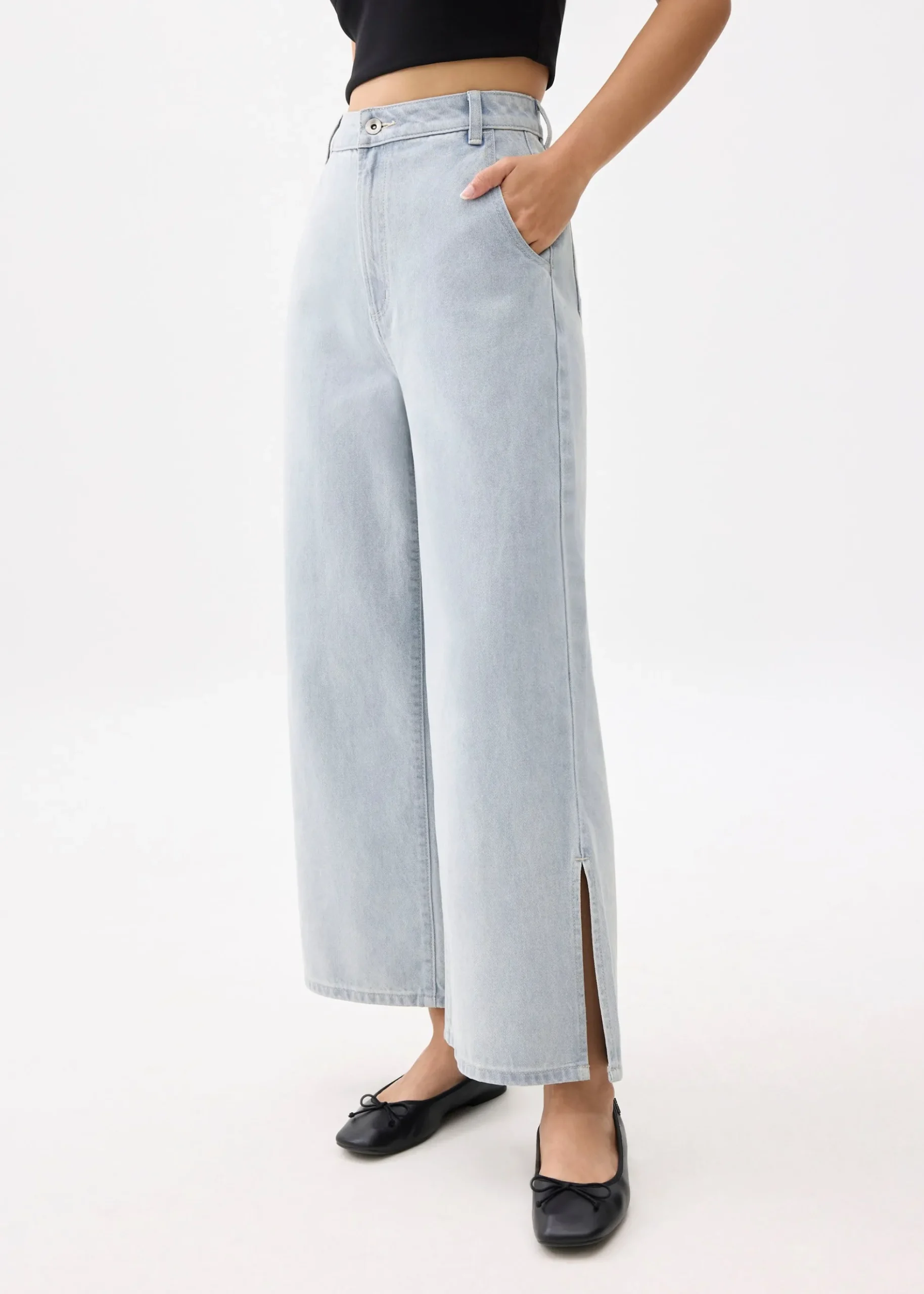 Denim High Rise Wide Leg Jeans
