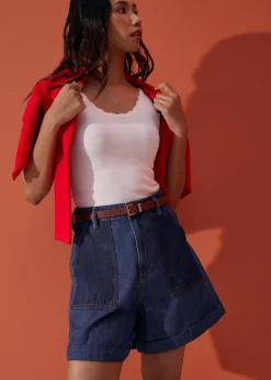 Denim High Waist A-line Cuffed Shorts