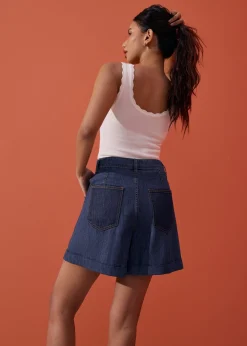 Denim High Waist A-line Cuffed Shorts
