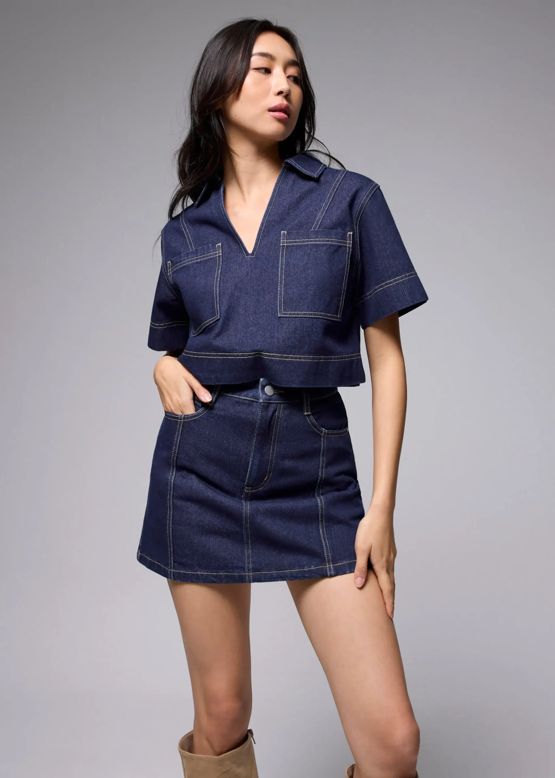 Denim High Waist A-line Mini Skirt