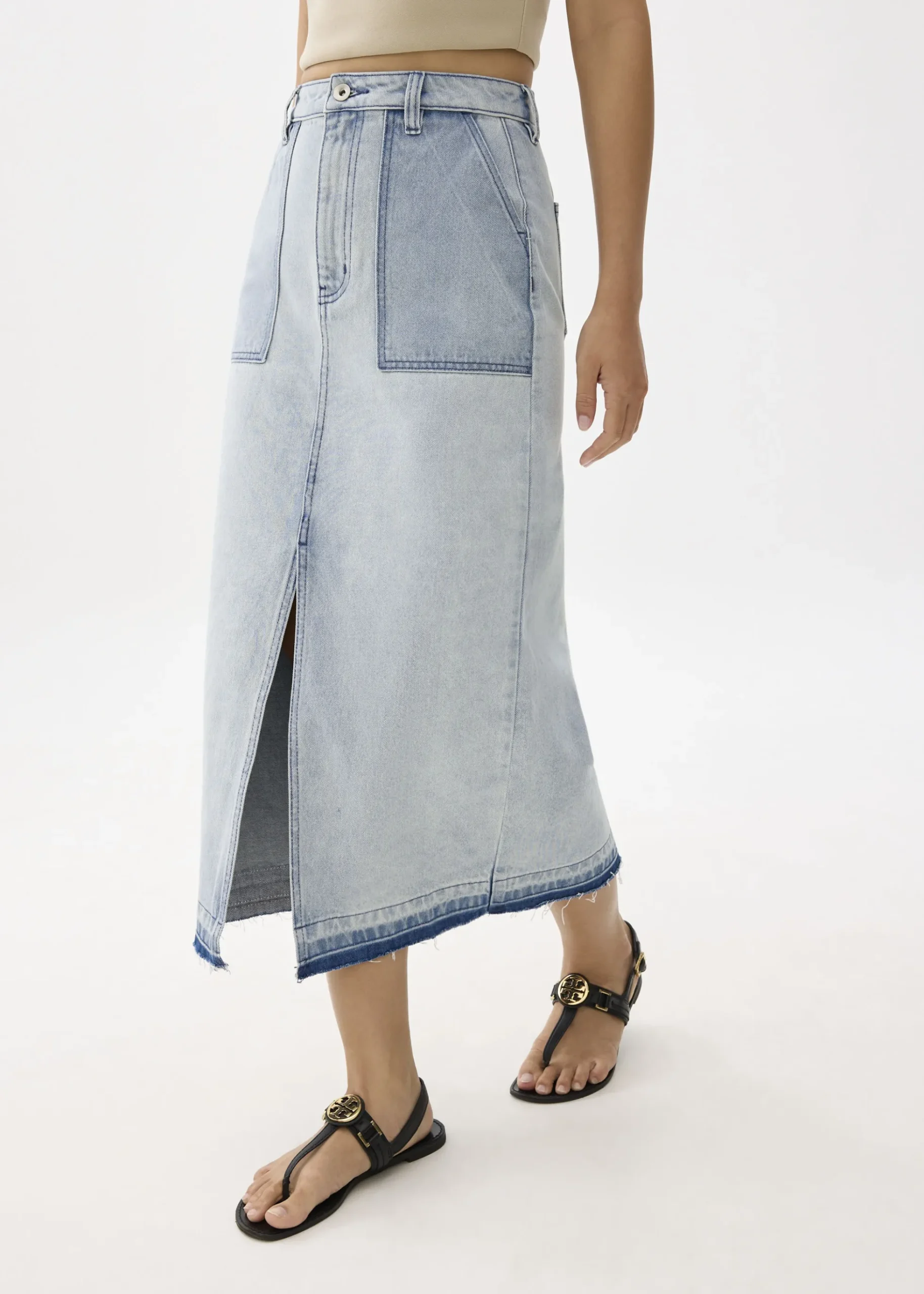 Denim High Waist Column Midaxi Skirt