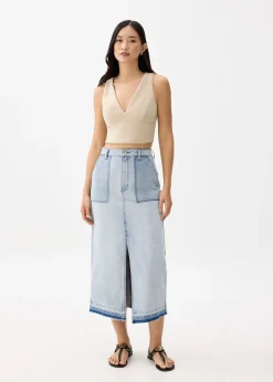 Denim High Waist Column Midaxi Skirt