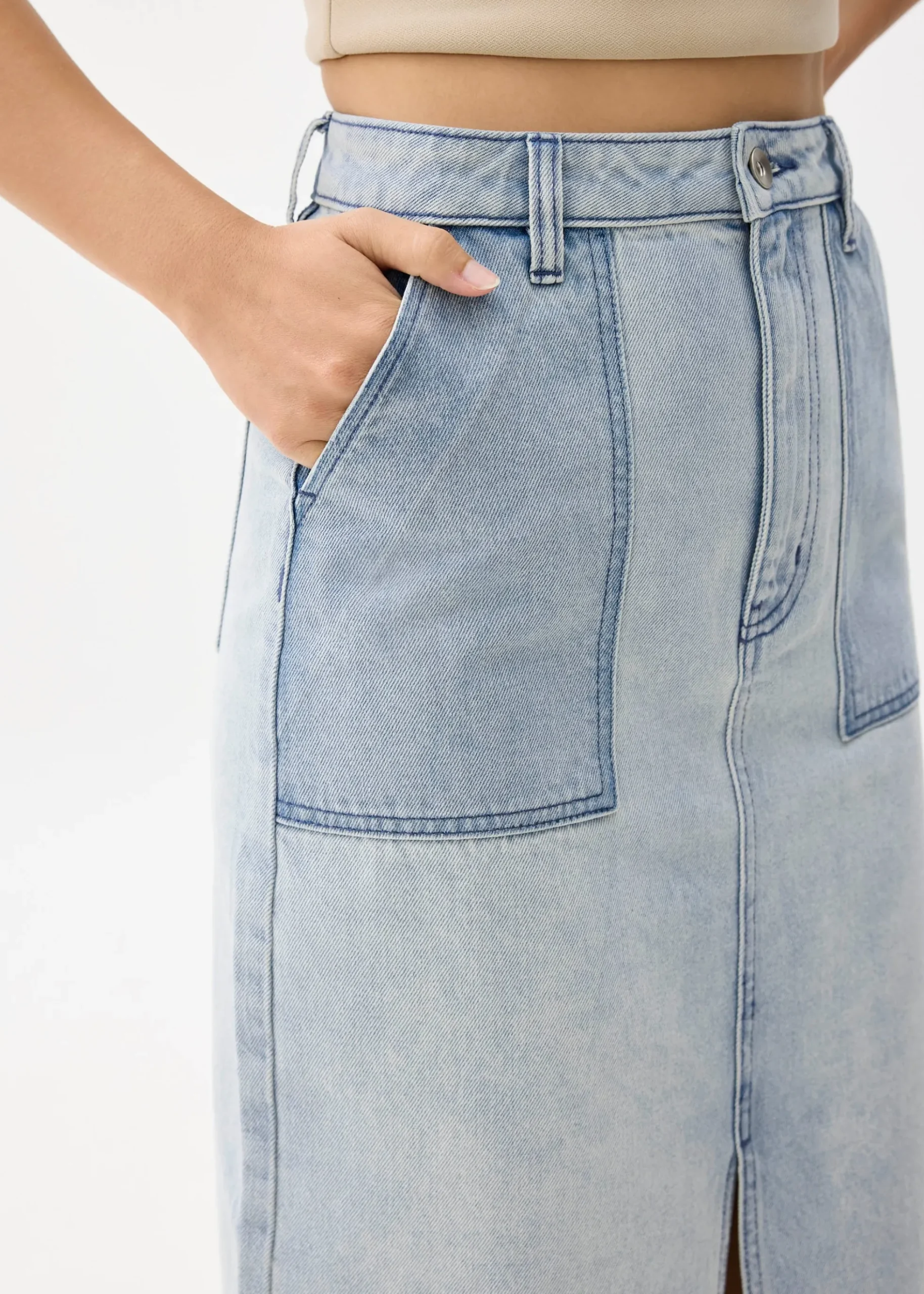 Denim High Waist Column Midaxi Skirt