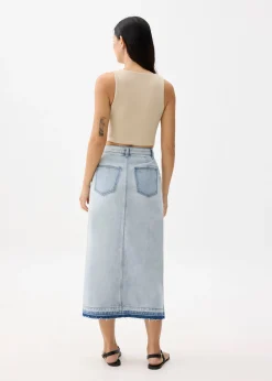 Denim High Waist Column Midaxi Skirt
