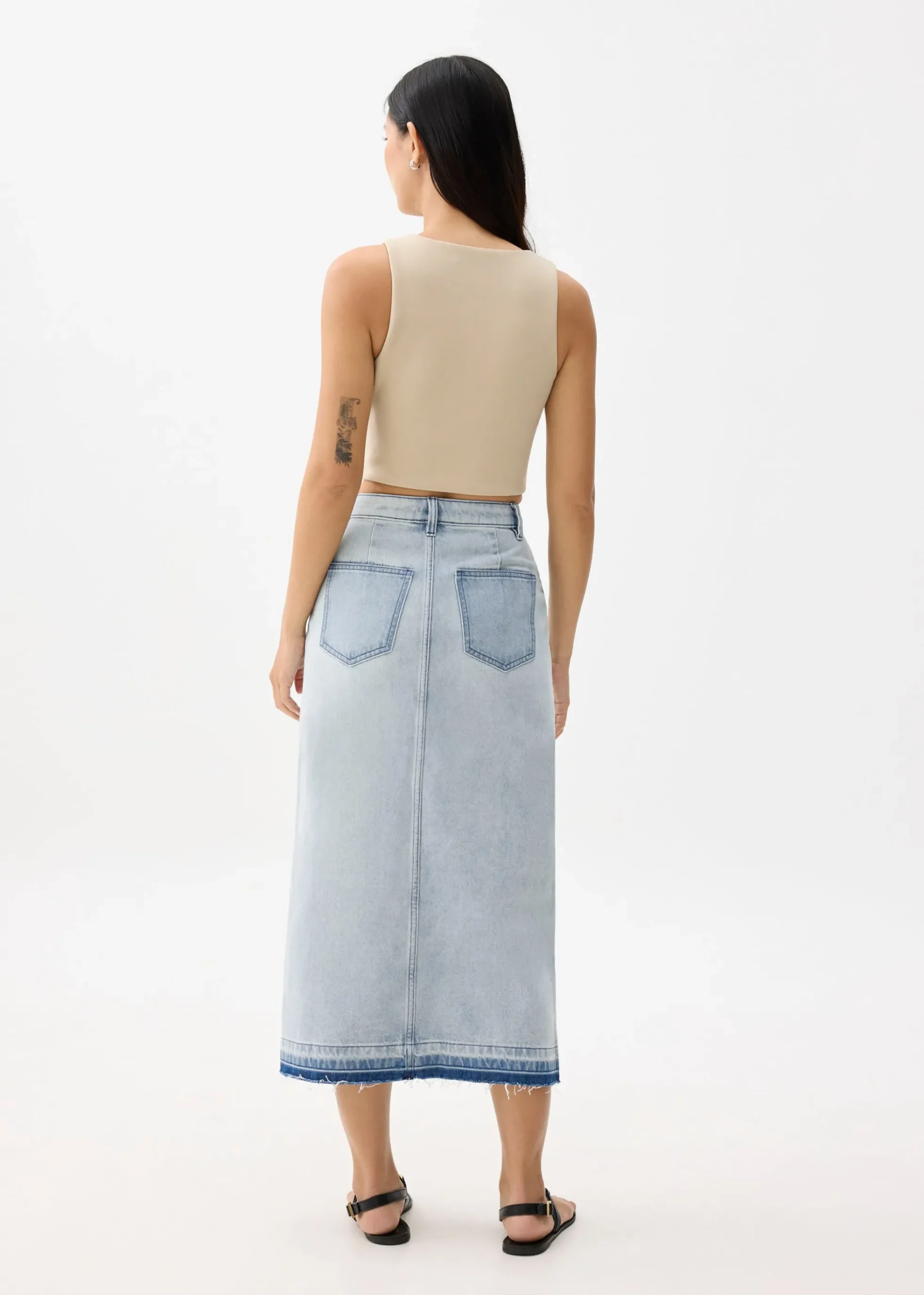 Denim High Waist Column Midaxi Skirt