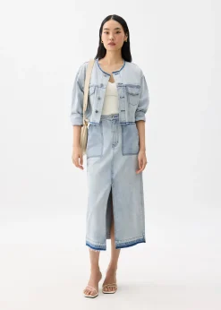 Denim High Waist Column Midaxi Skirt