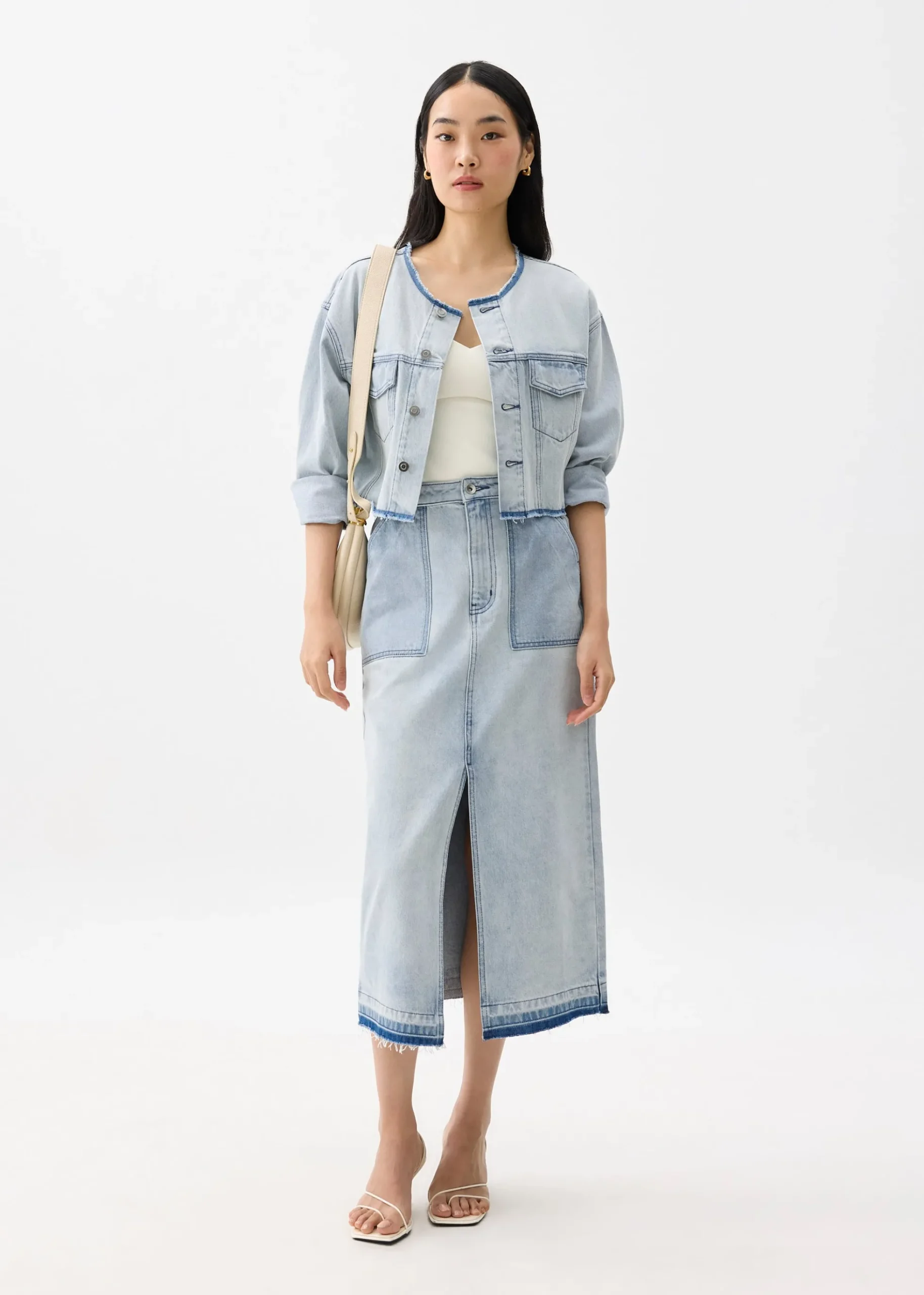 Denim High Waist Column Midaxi Skirt