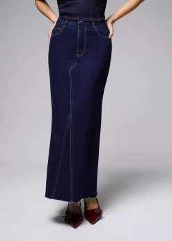 Denim Mid Waist A-line Maxi Skirt