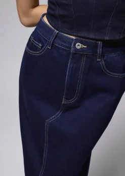 Denim Mid Waist A-line Maxi Skirt