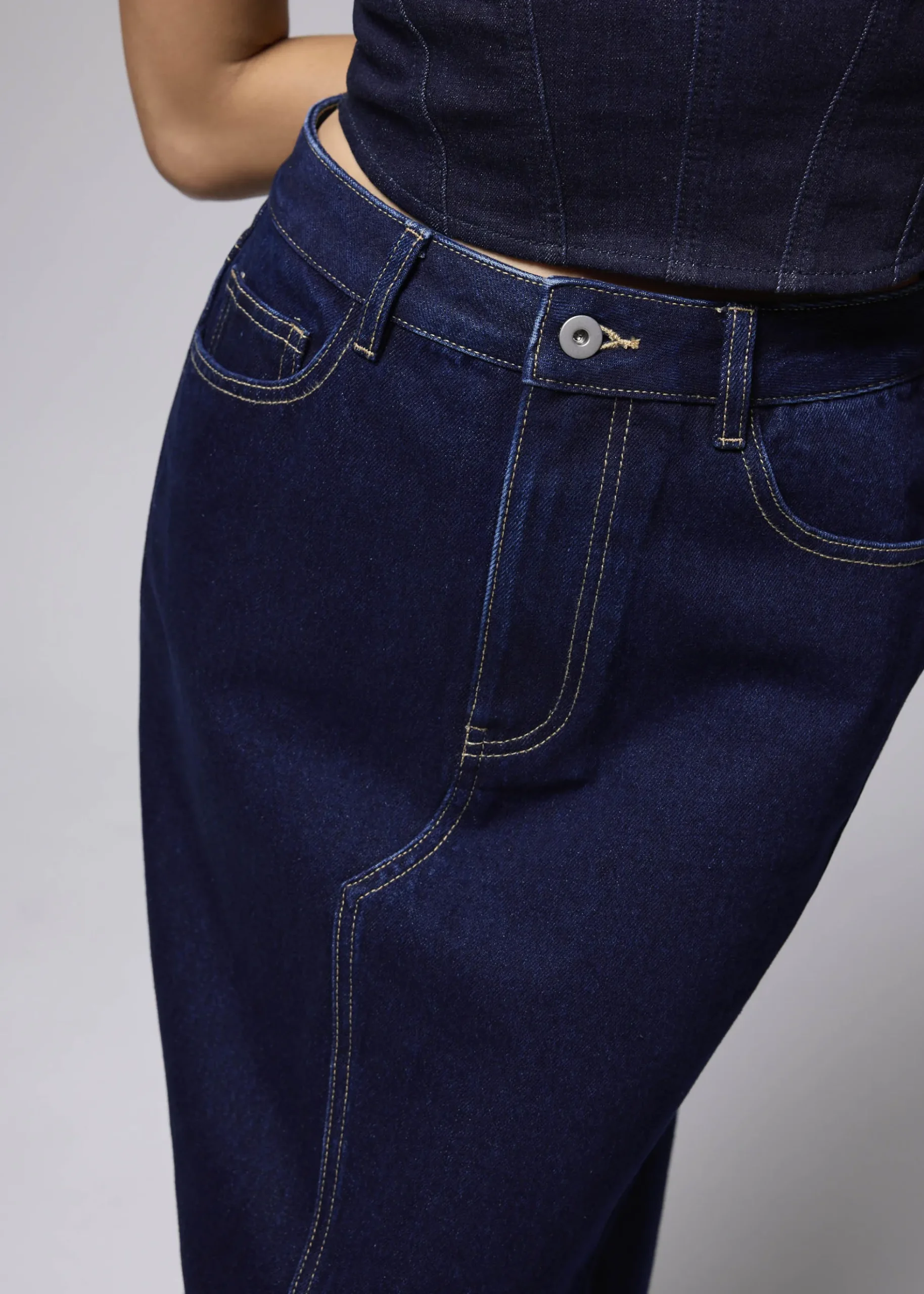 Denim Mid Waist A-line Maxi Skirt