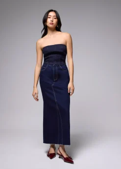 Denim Mid Waist A-line Maxi Skirt