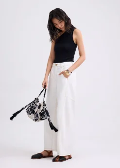 Denim Mid Waist Panelled Barrel Jeans
