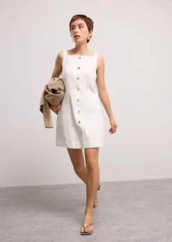 Denim Panelled A-Line Mini Dress