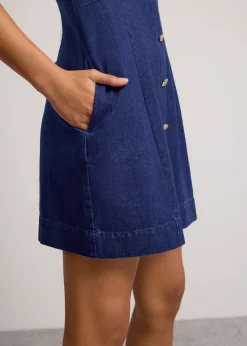 Denim Panelled A-Line Mini Dress