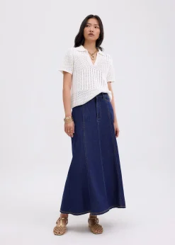 Denim Panelled A-line Skirt