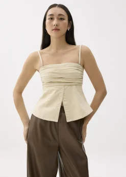 Denim Pleated Bustier Top
