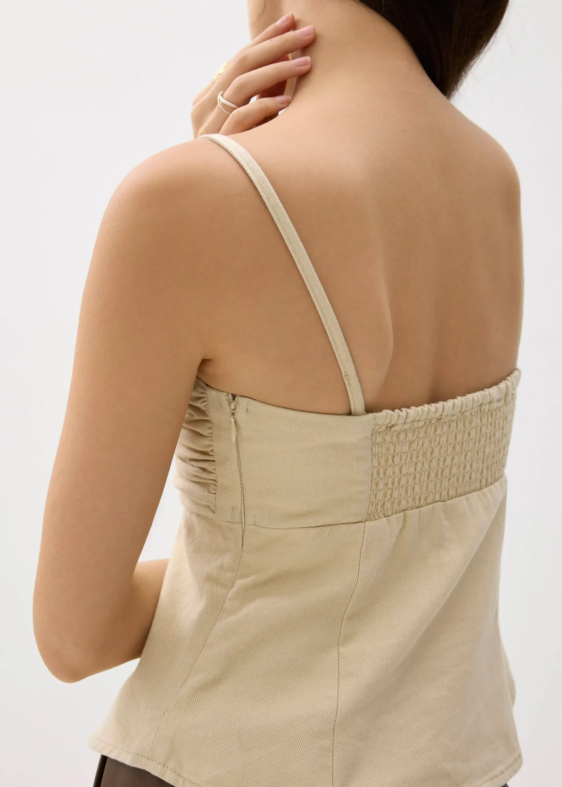 Denim Pleated Bustier Top
