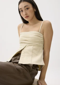 Denim Pleated Bustier Top
