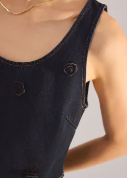 Denim Rosette Boxy Crop Top