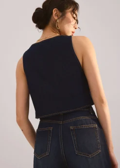 Denim Rosette Boxy Crop Top