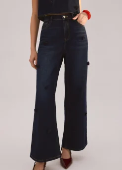 Denim Rosette Straight Leg Jeans