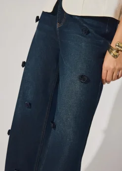 Denim Rosette Straight Leg Jeans