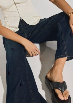 Denim Rosette Straight Leg Jeans