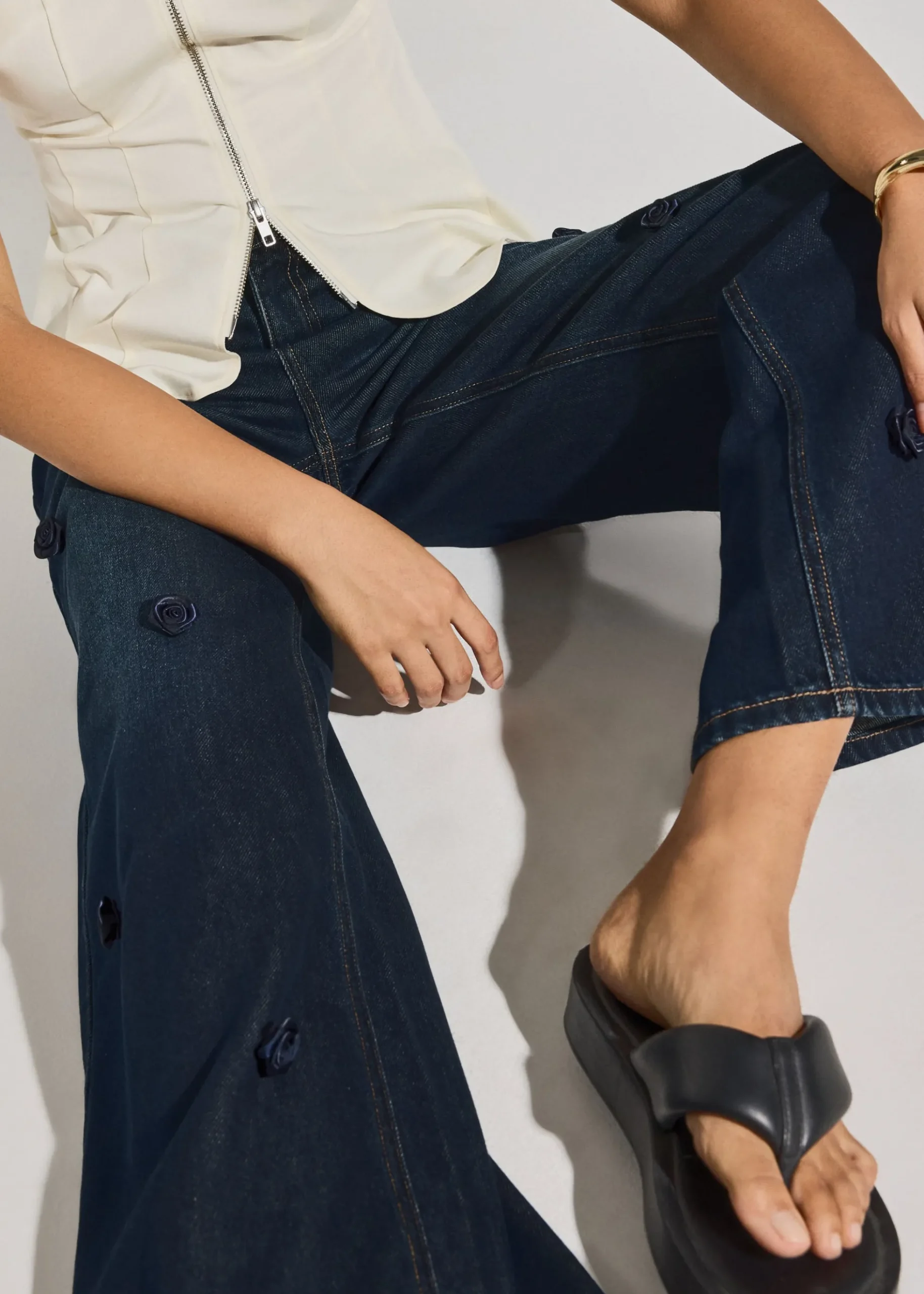Denim Rosette Straight Leg Jeans