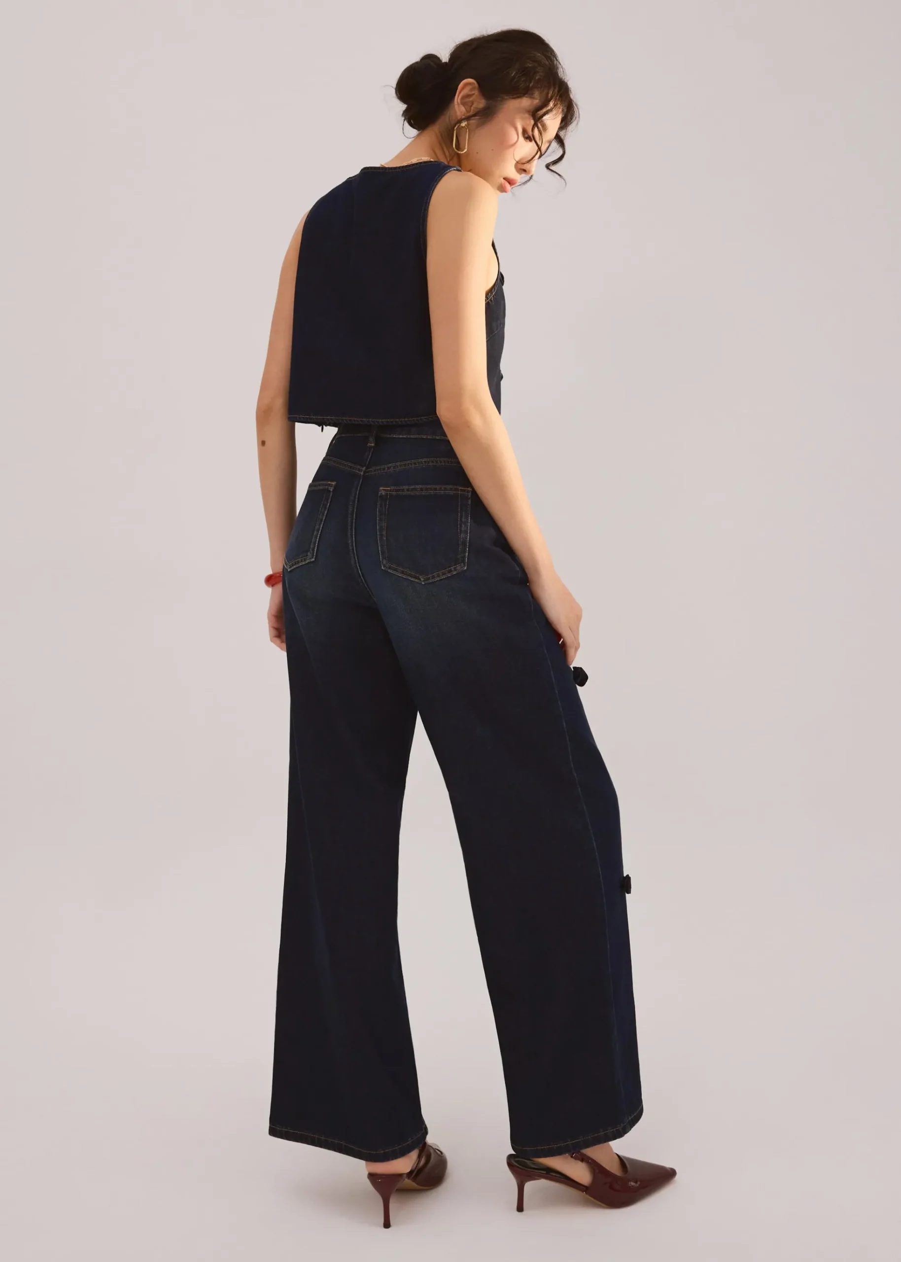 Denim Rosette Straight Leg Jeans
