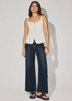 Denim Rosette Straight Leg Jeans