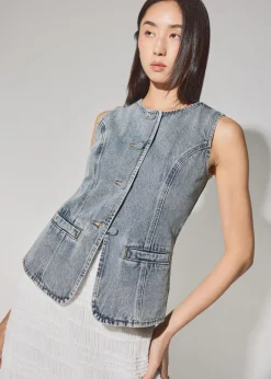 Denim Round Neck Fitted Vest