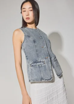 Denim Round Neck Fitted Vest