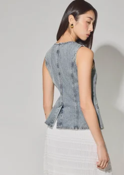 Denim Round Neck Fitted Vest