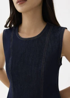 Denim Round Neck Shift Mini Dress