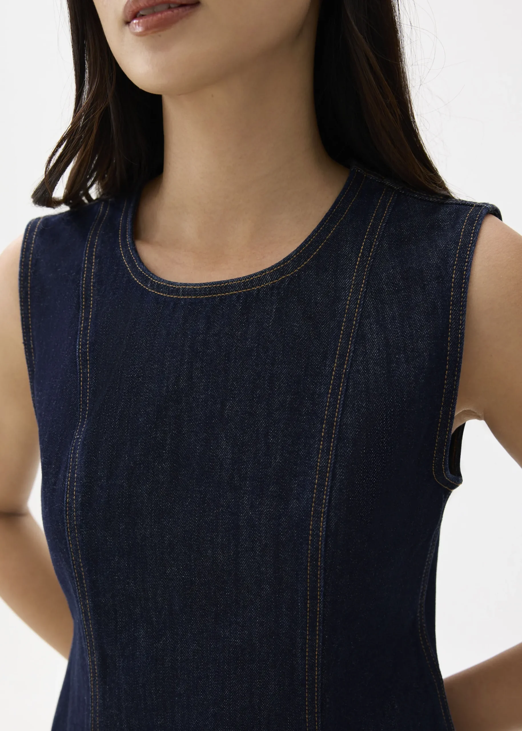 Denim Round Neck Shift Mini Dress