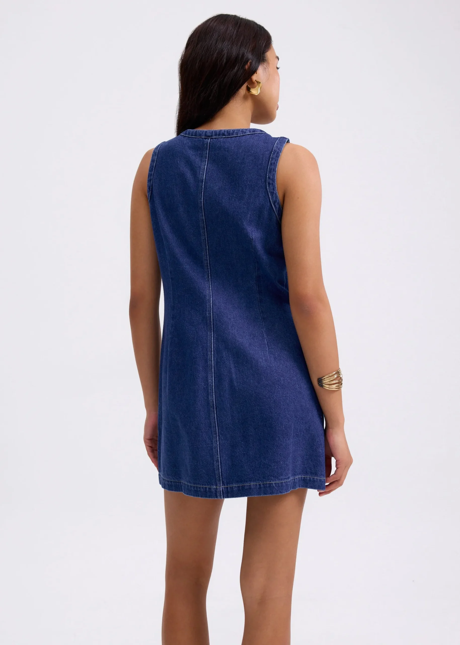 Denim Round Neck Shift Mini Dress