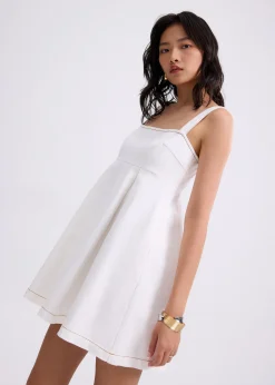 Denim Straight Neck Babydoll Mini Dress